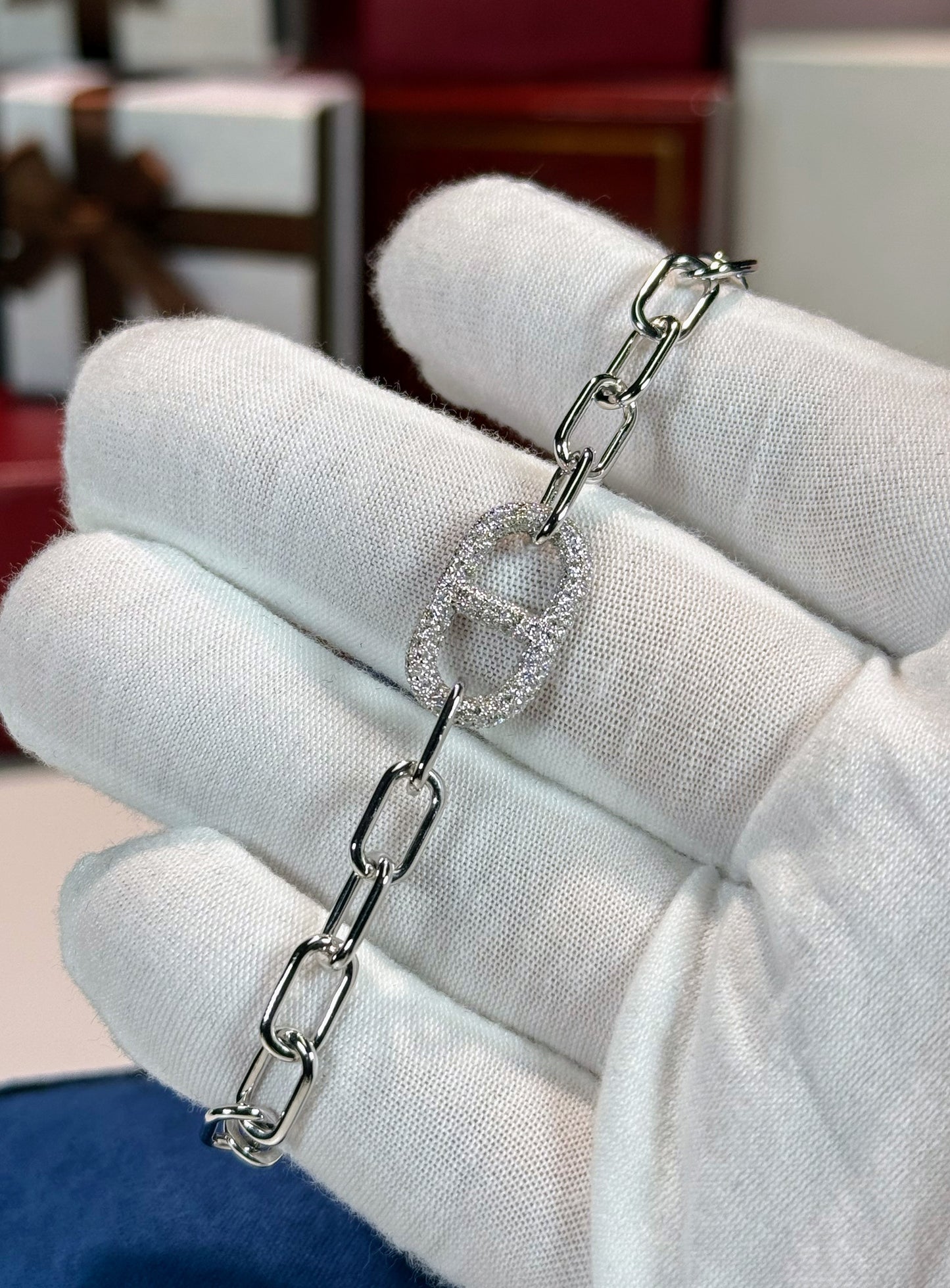Hermes Style 14k White Gold Diamond Bracelet
