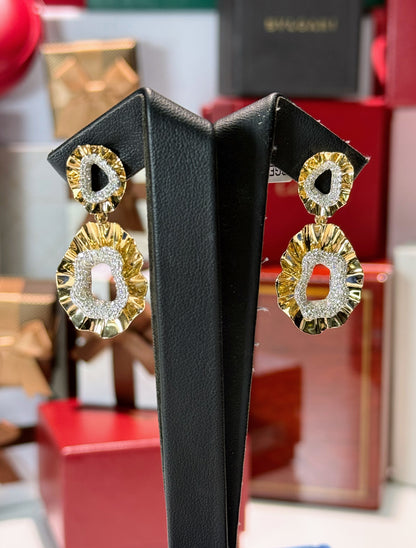 Coral Design 14k Yellow Gold Diamond Earrings