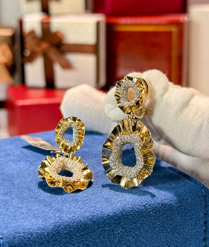 Coral Design 14k Yellow Gold Diamond Earrings