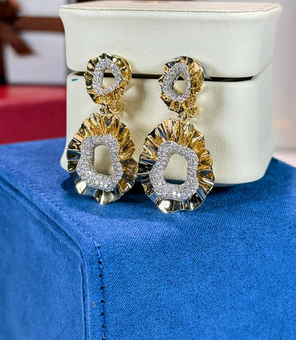 Coral Design 14k Yellow Gold Diamond Earrings