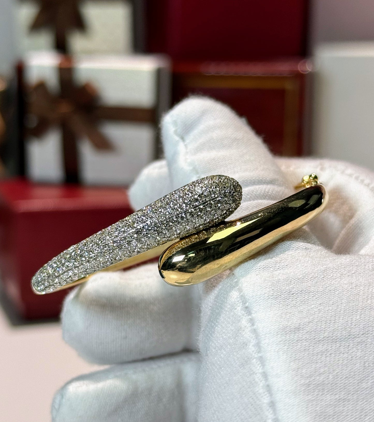 14k Yellow Gold Diamond Bypass Bangle