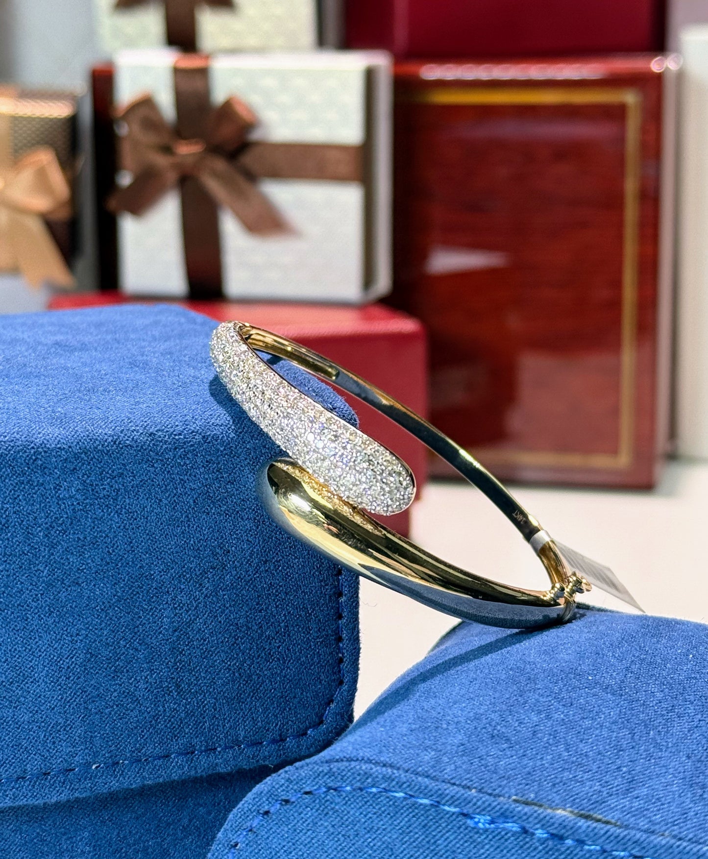 14k Yellow Gold Diamond Bypass Bangle
