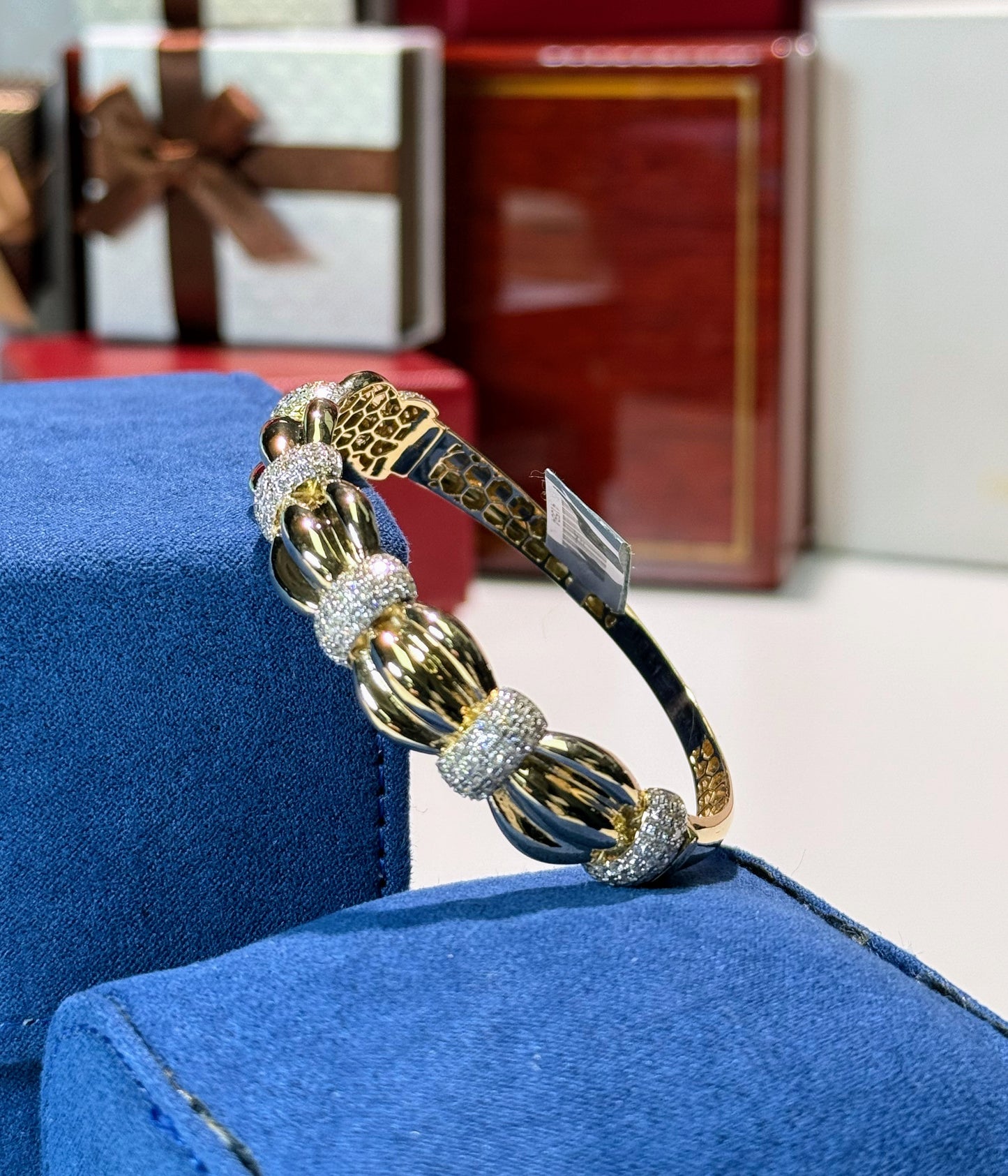 Pumpkin Design 14k Yellow Gold Diamond Bangle
