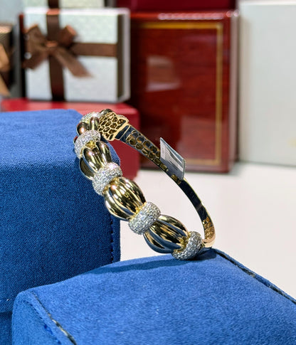 Pumpkin Design 14k Yellow Gold Diamond Bangle