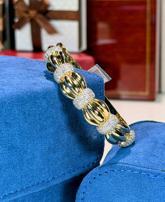 Pumpkin Design 14k Yellow Gold Diamond Bangle