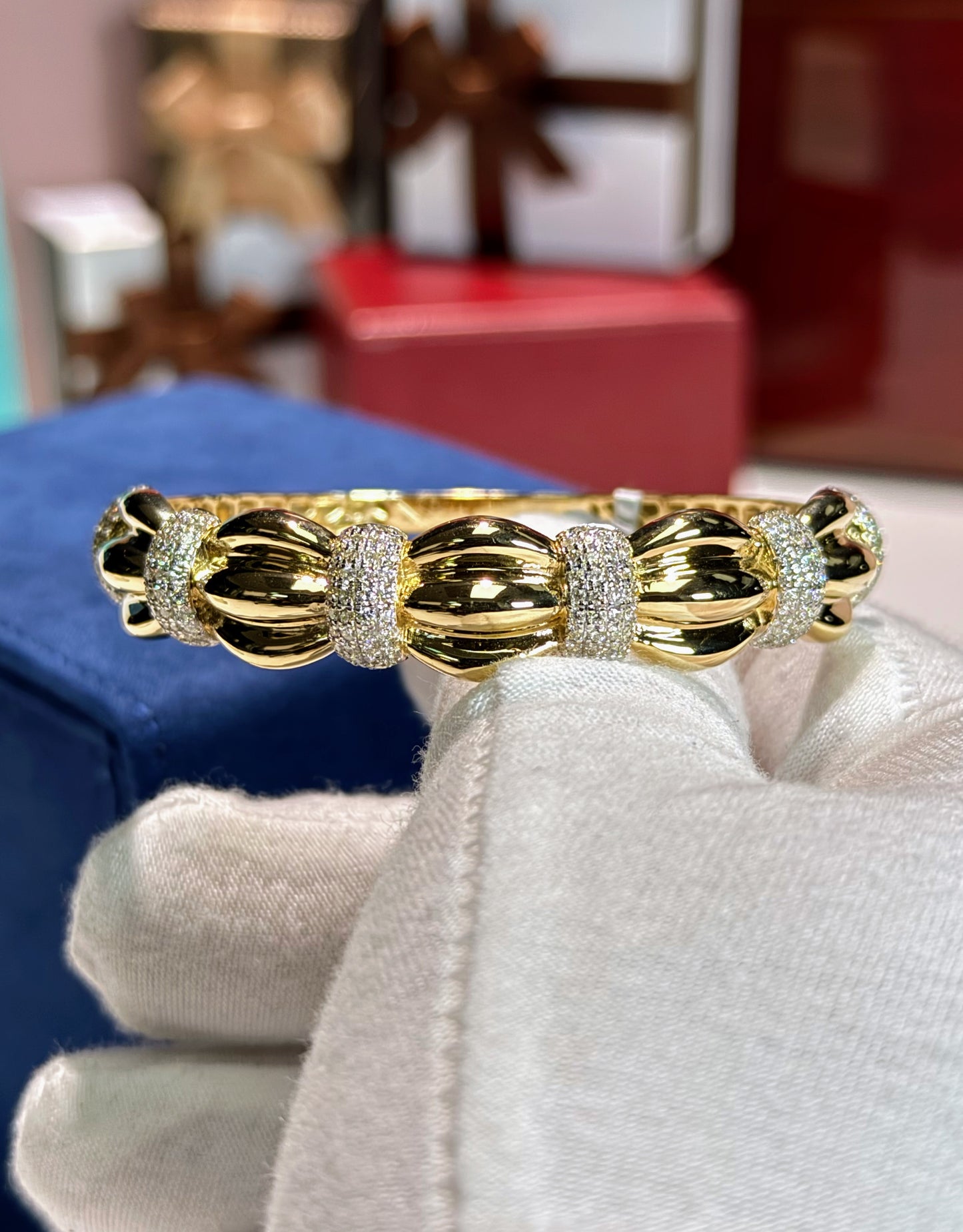 Pumpkin Design 14k Yellow Gold Diamond Bangle