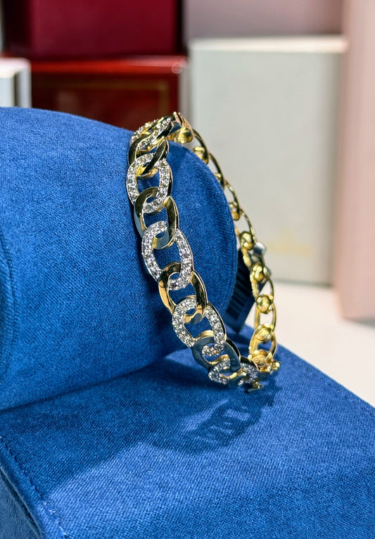 Chain Design 14k Yellow Gold Diamond Bangle