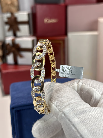 Chain Design 14k Yellow Gold Diamond Bangle
