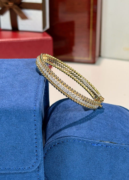 Diamond and Gold Beads 14k Yellow Gold Bangle