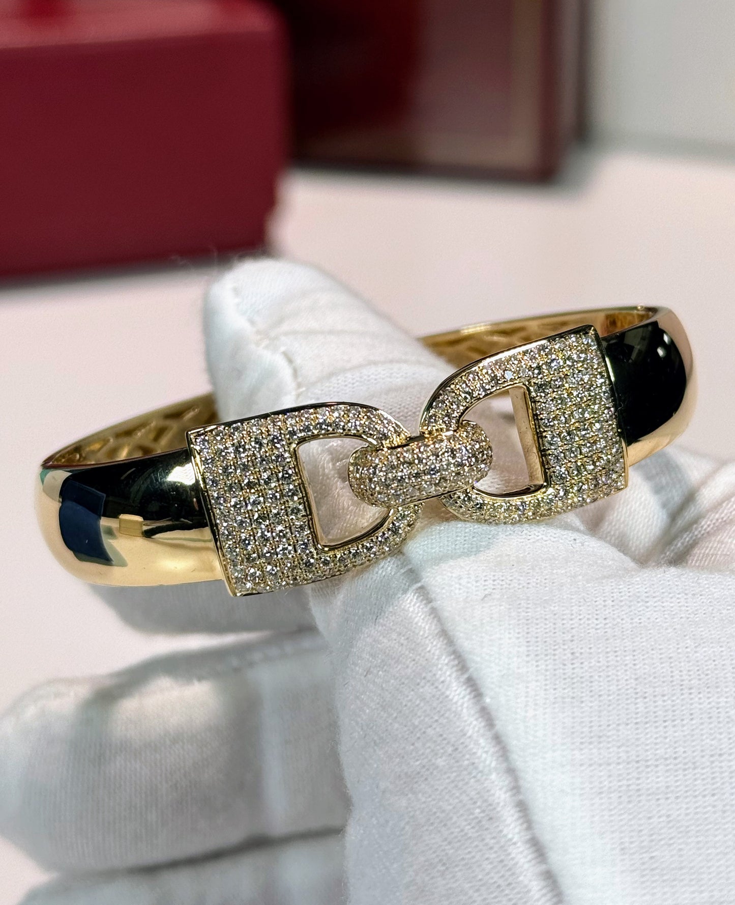 Ribbon Design 14k Yellow Gold Diamond Bangle