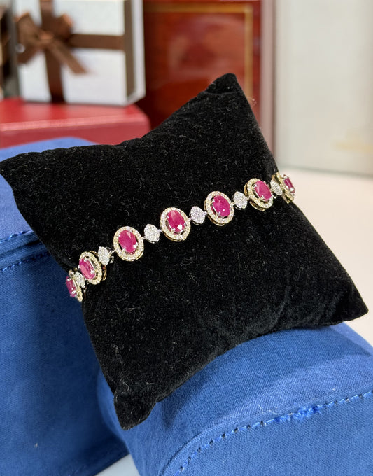 Ruby and Diamond 14k Yellow Gold Halo Bracelet