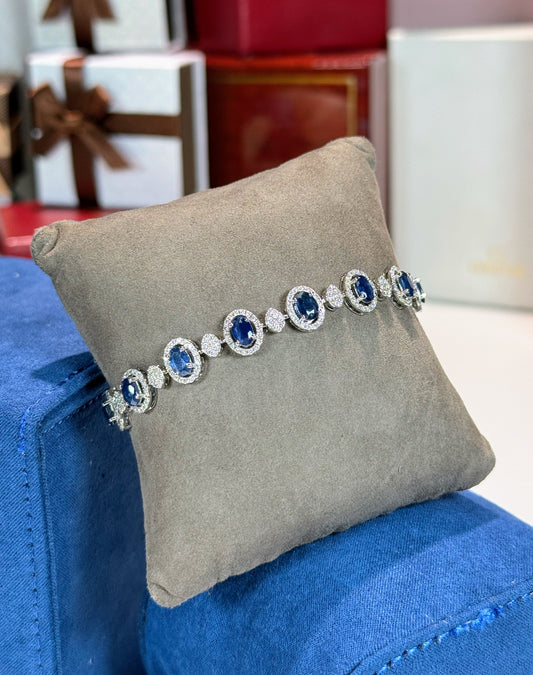 Sapphire and Diamond 14k White Gold Halo Bracelet