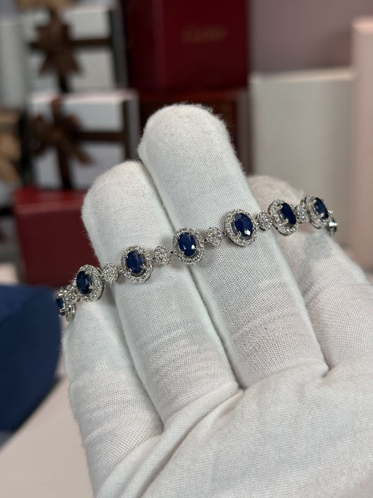 Sapphire and Diamond 14k White Gold Halo Bracelet