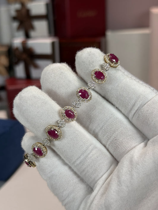 Ruby and Diamond 14k Yellow Gold Halo Bracelet