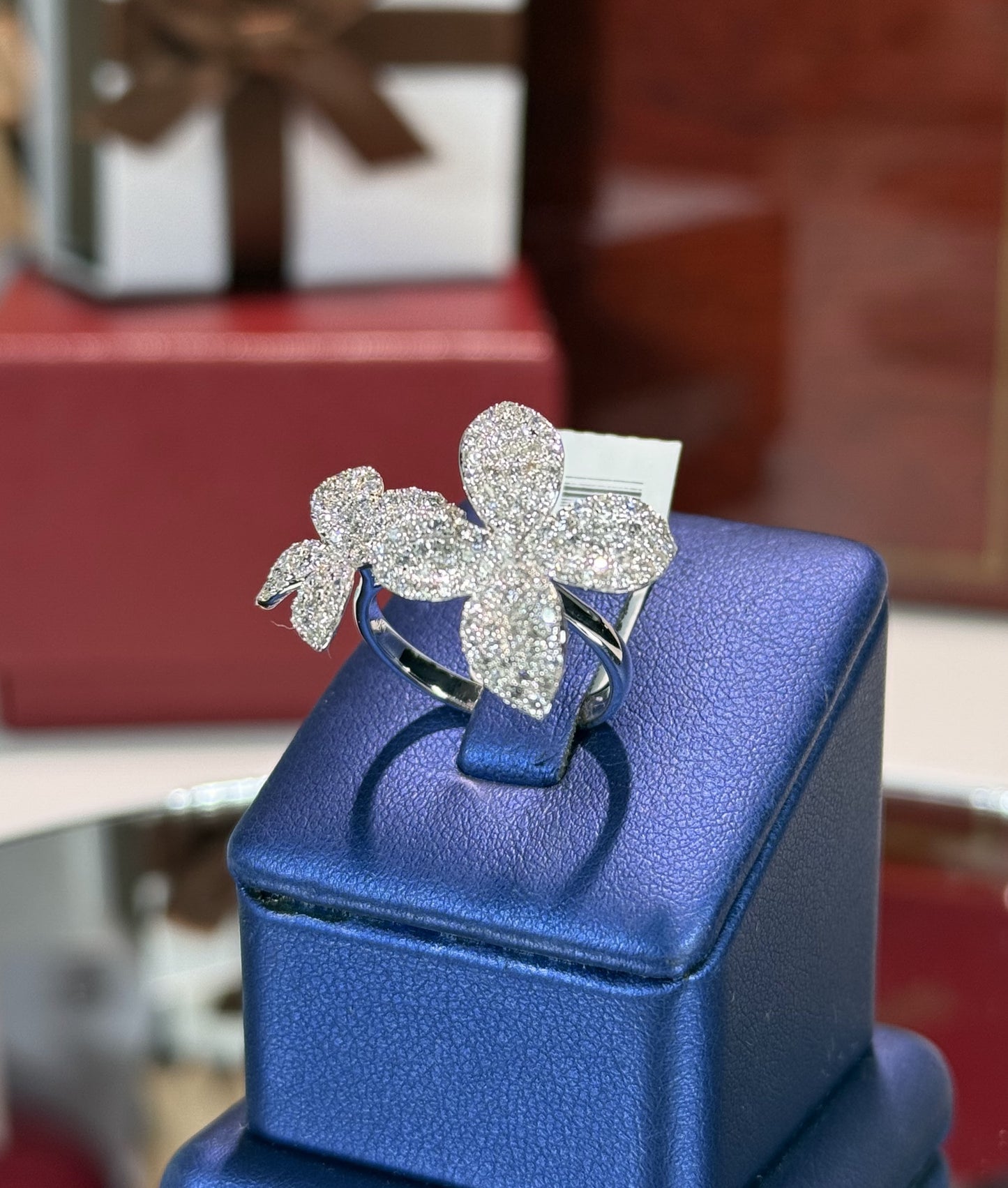Double Diamond Flower 14k White Gold Ring