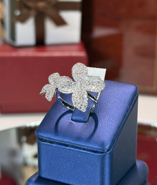 Double Diamond Flower 14k White Gold Ring