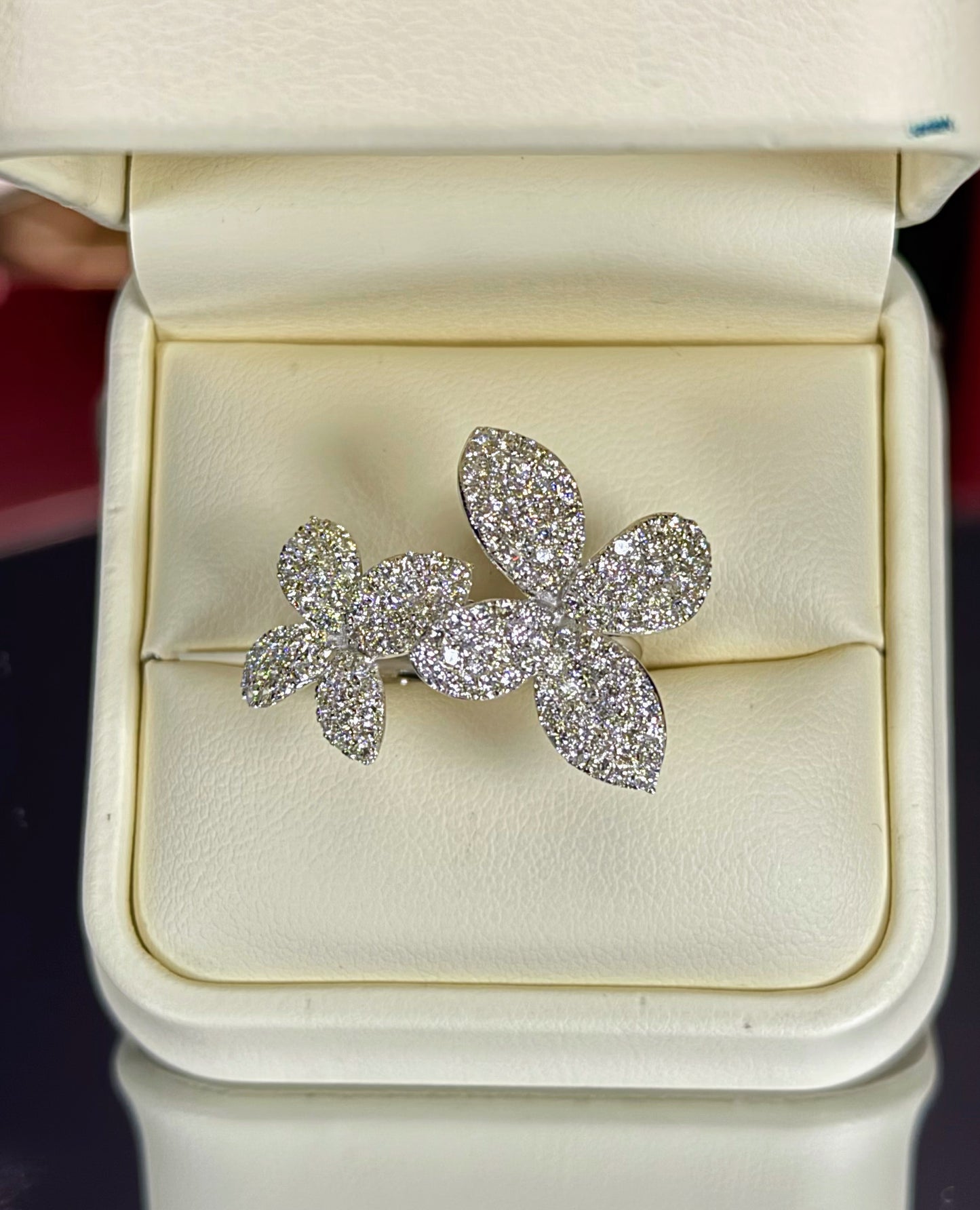Double Diamond Flower 14k White Gold Ring