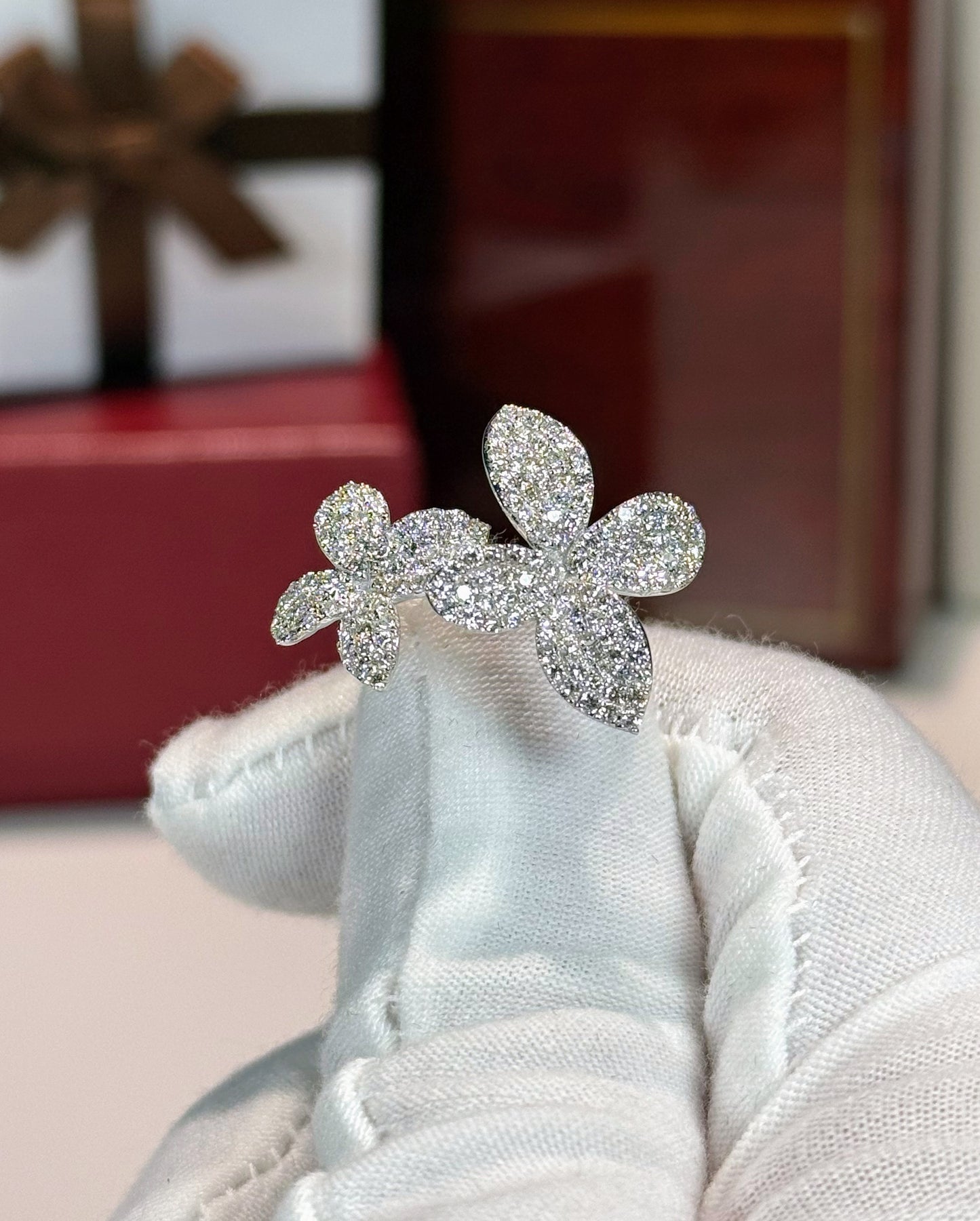 Double Diamond Flower 14k White Gold Ring