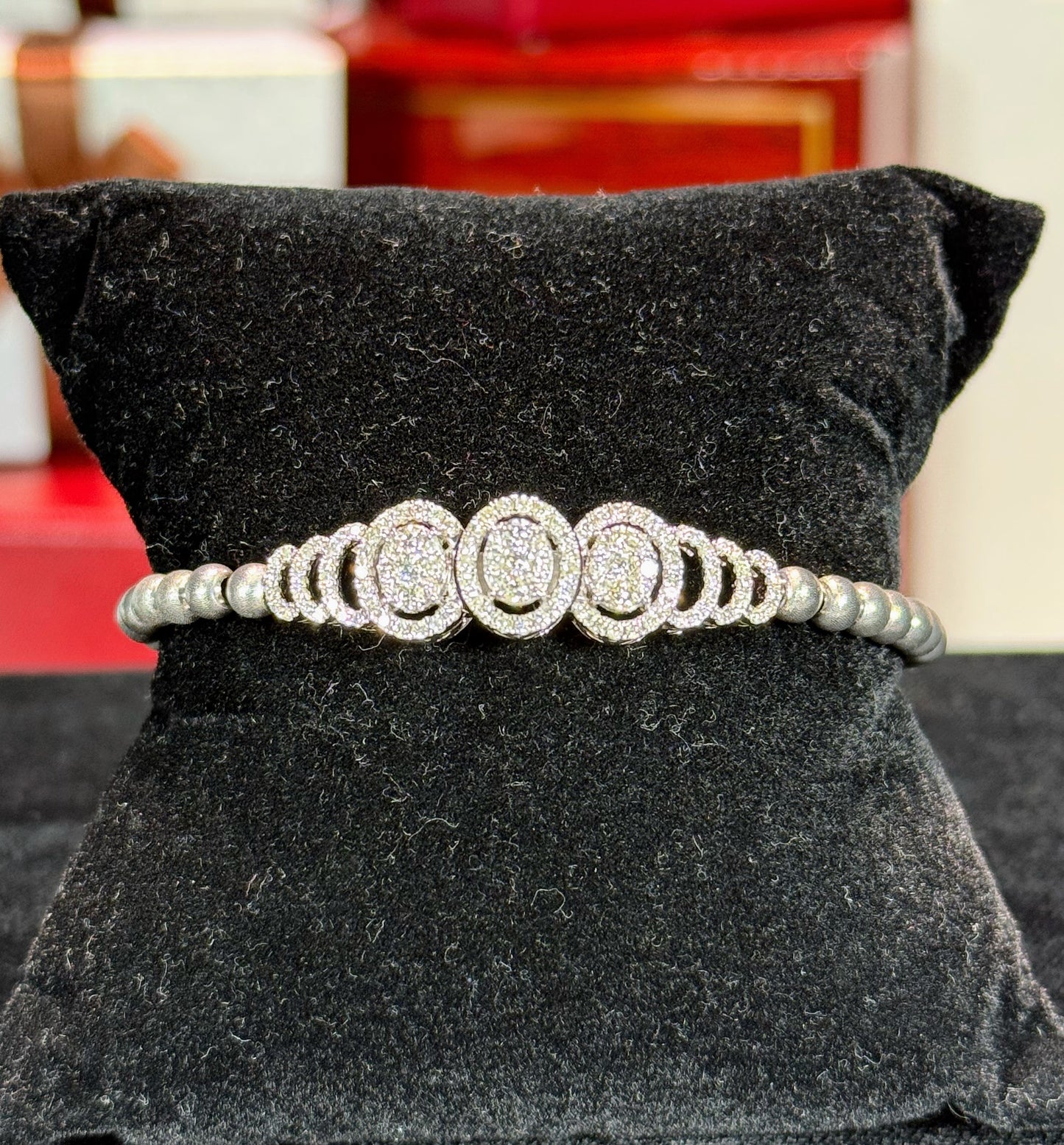Oval Halo 18k White Gold Diamond Bracelet