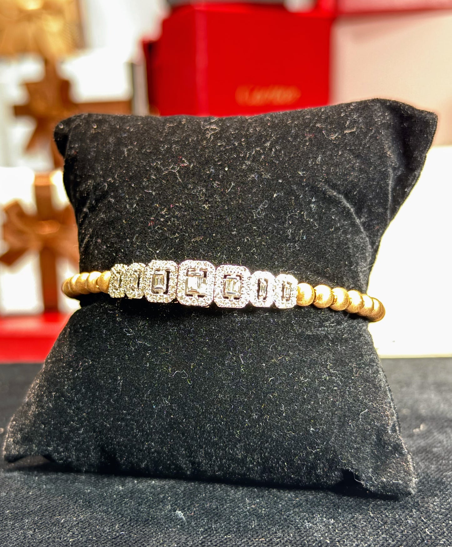Baguette Halo 18k Rose Gold Diamond Bracelet