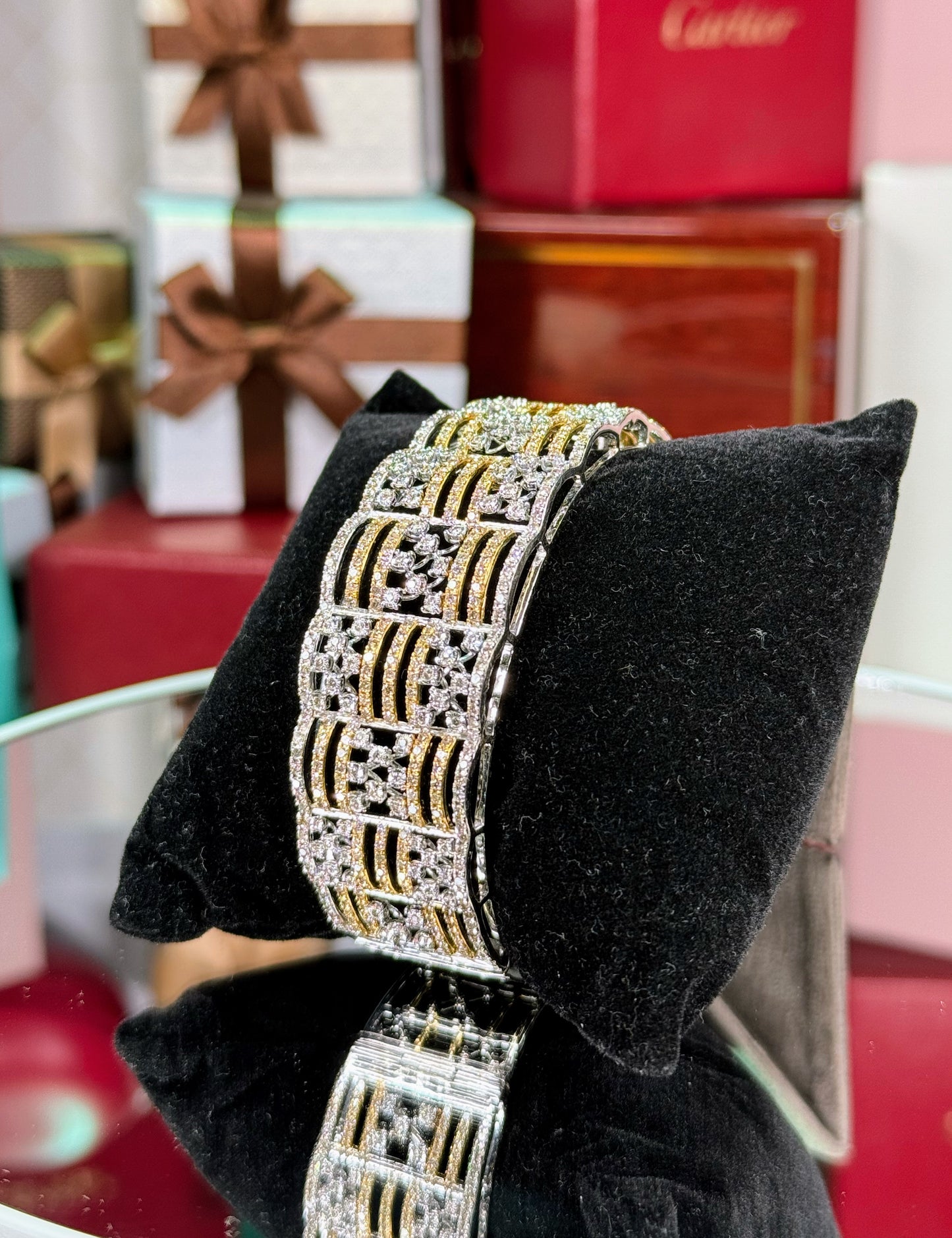 14k Yellow and White Gold Diamond Bangle