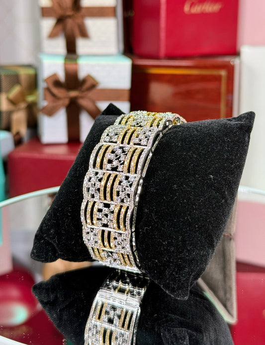 14k Yellow and White Gold Diamond Bangle