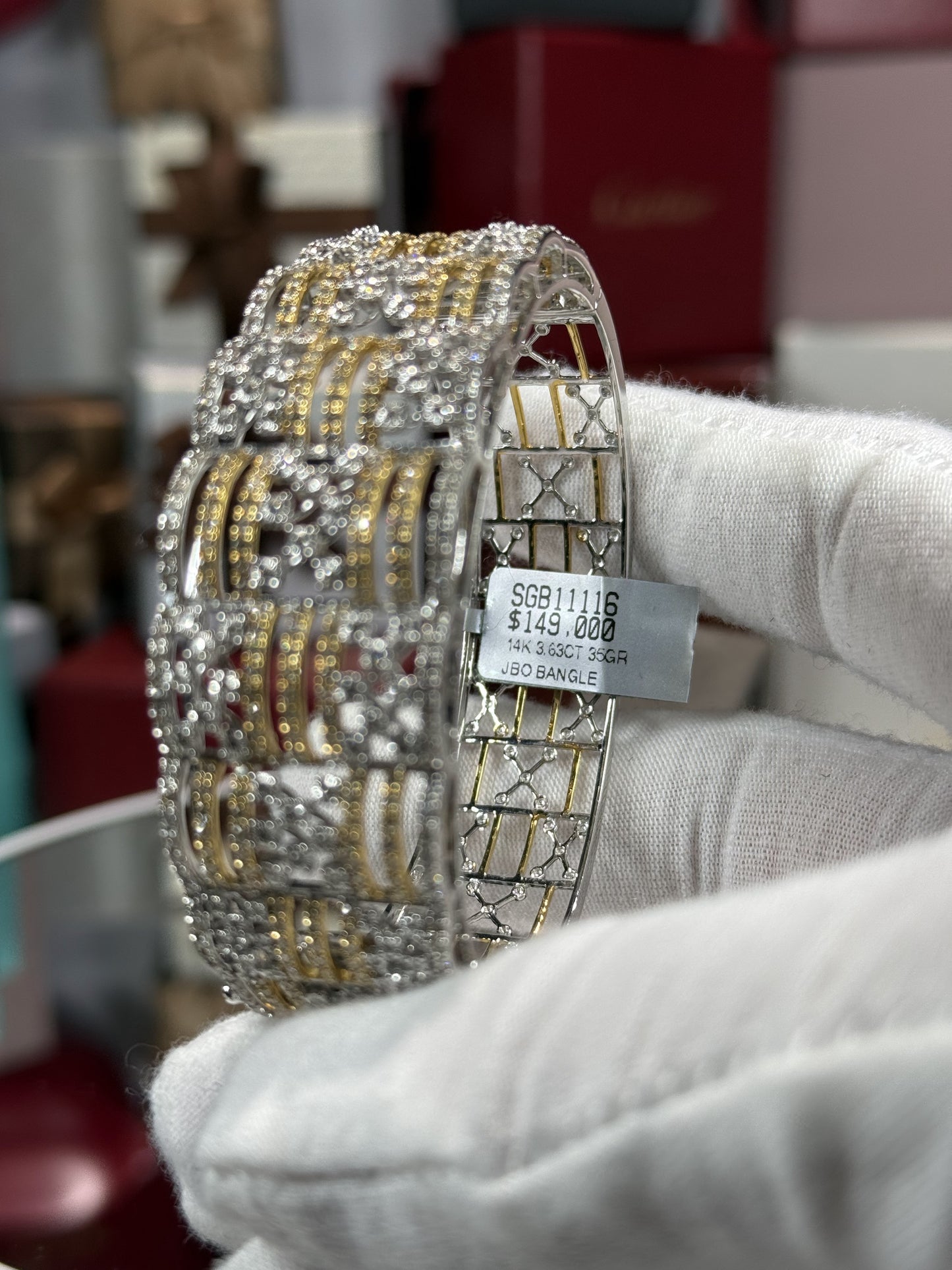 14k Yellow and White Gold Diamond Bangle