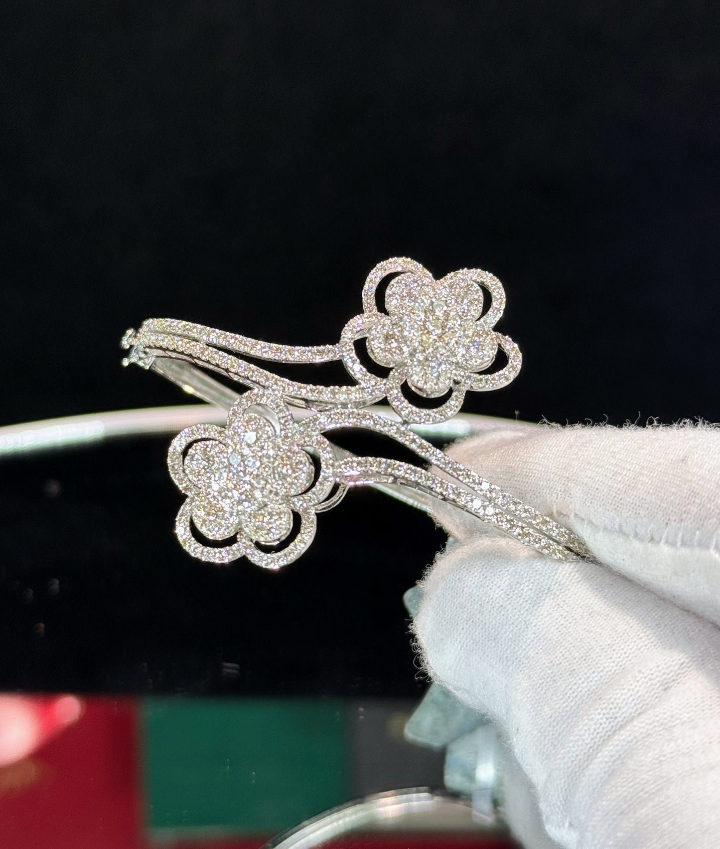 Double Flower 14k White Gold Diamond Bracelet