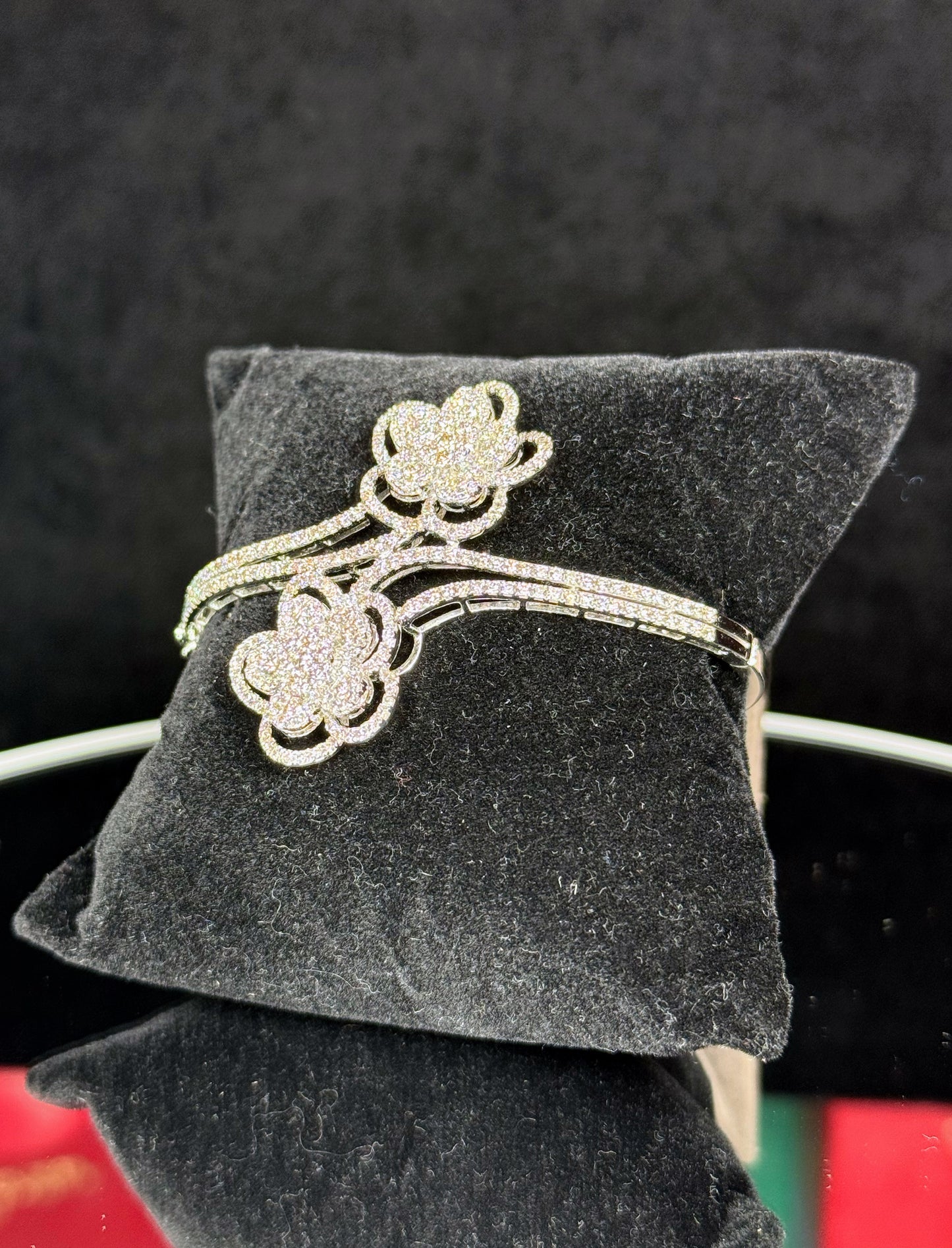 Double Flower 14k White Gold Diamond Bracelet