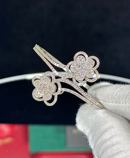 Double Flower 14k White Gold Diamond Bracelet