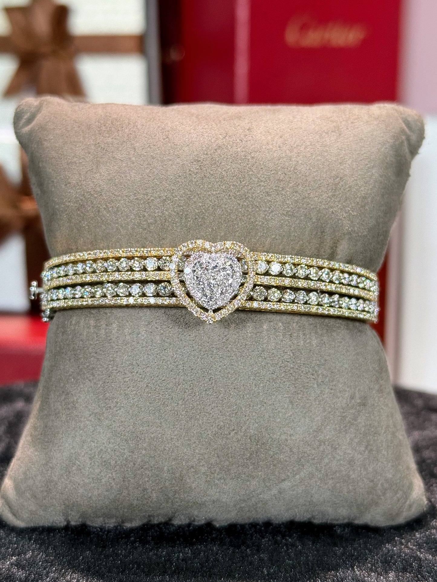 Heart 14k Yellow Gold Diamond Bangle
