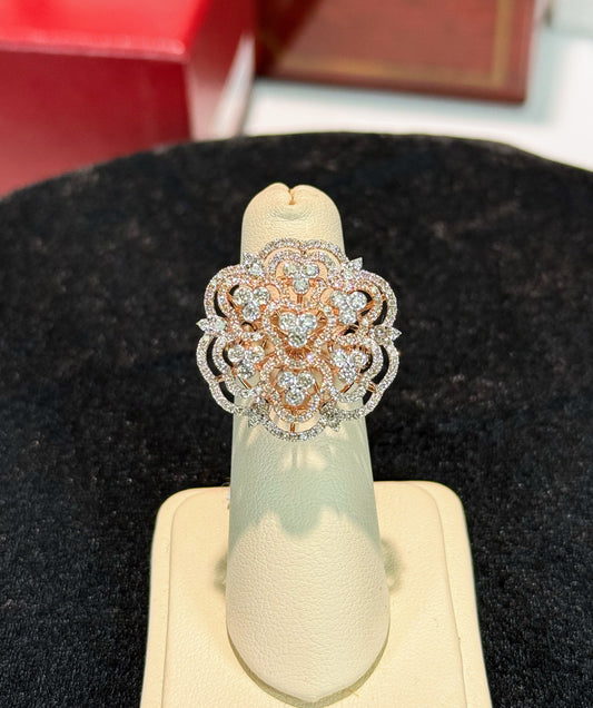 Floral Pattern 14k Rose Gold and Diamond Ring