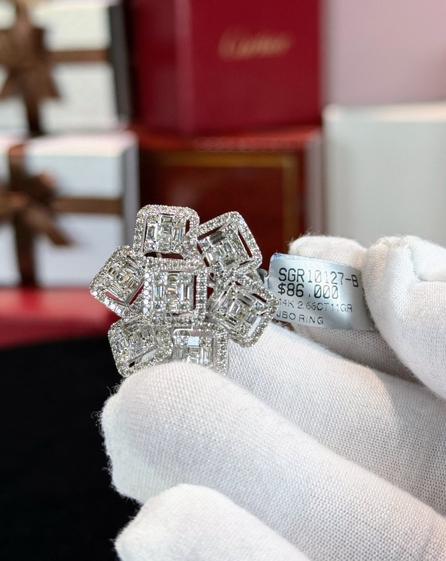 Floral Design Baguette Diamond 14k White Gold Ring