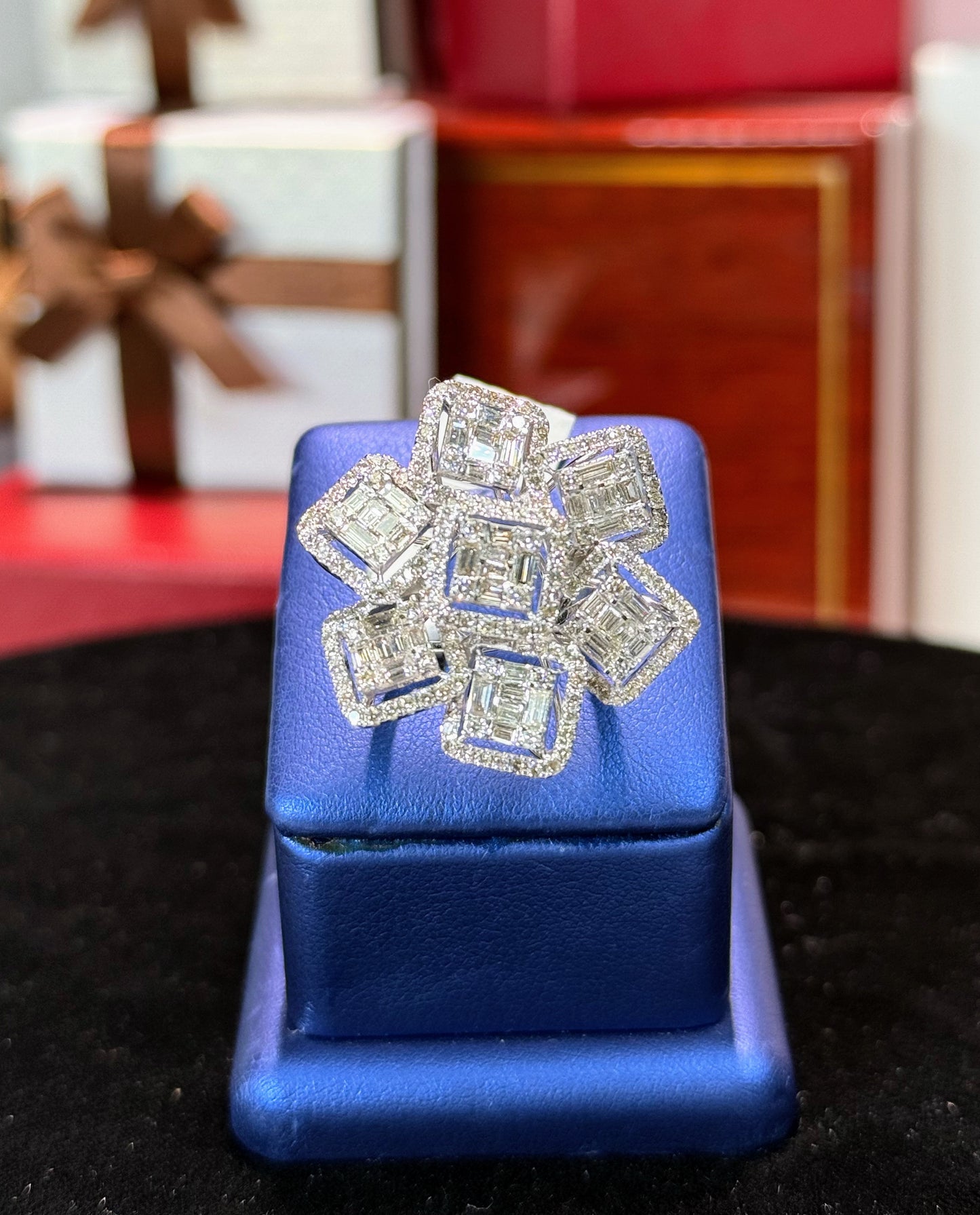 Floral Design Baguette Diamond 14k White Gold Ring