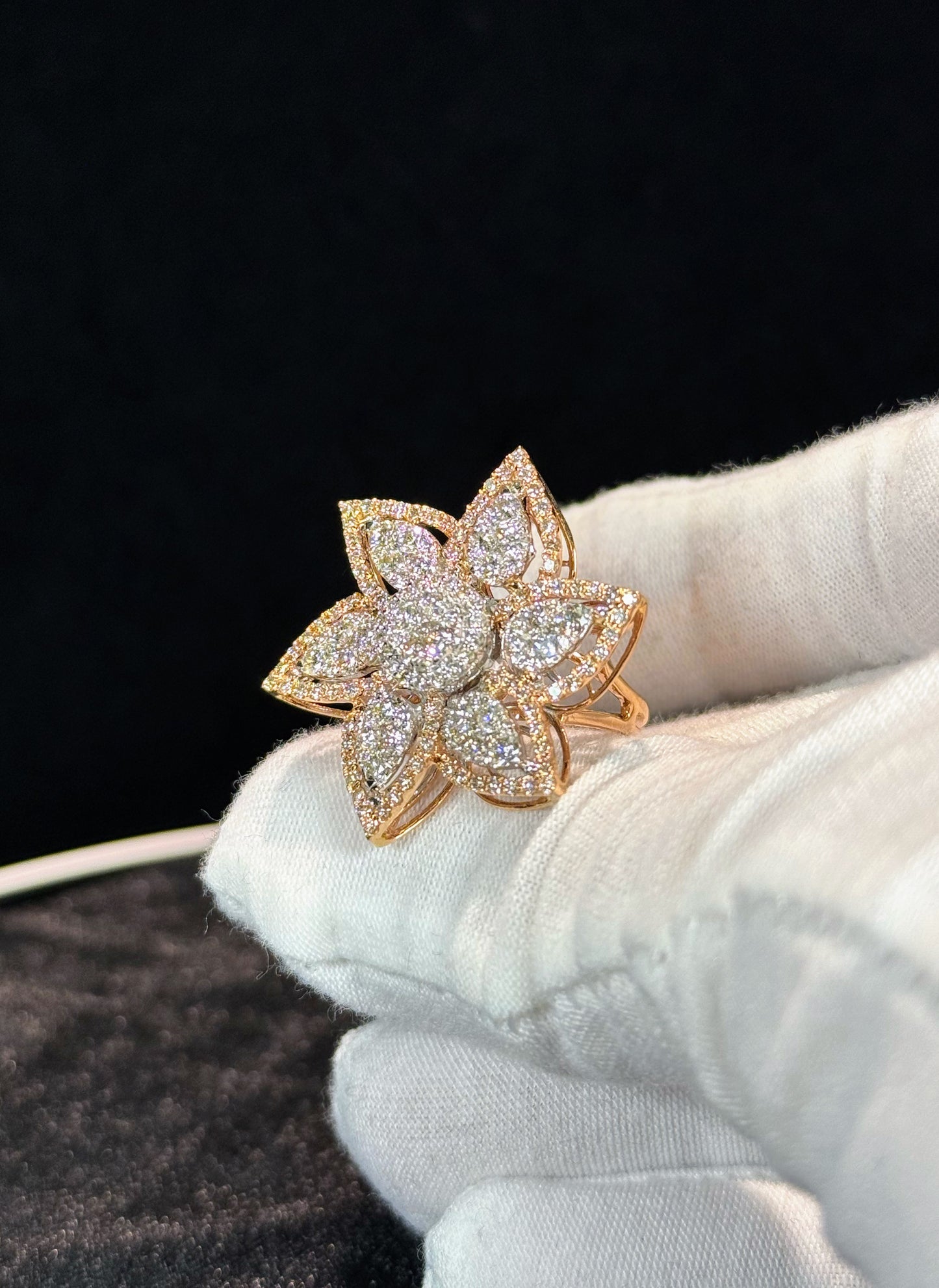 Floral Design 14k Rose Gold Diamond Ring
