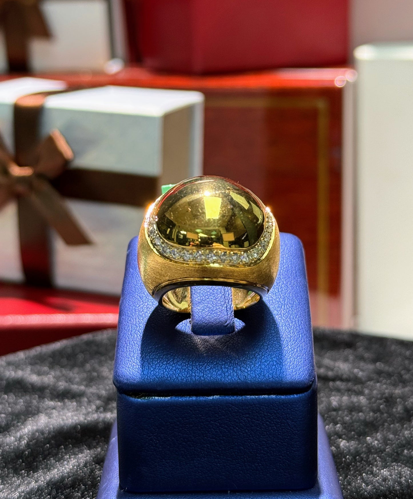 Shiny and Matte Finish 14k Yellow Gold Diamond Ring