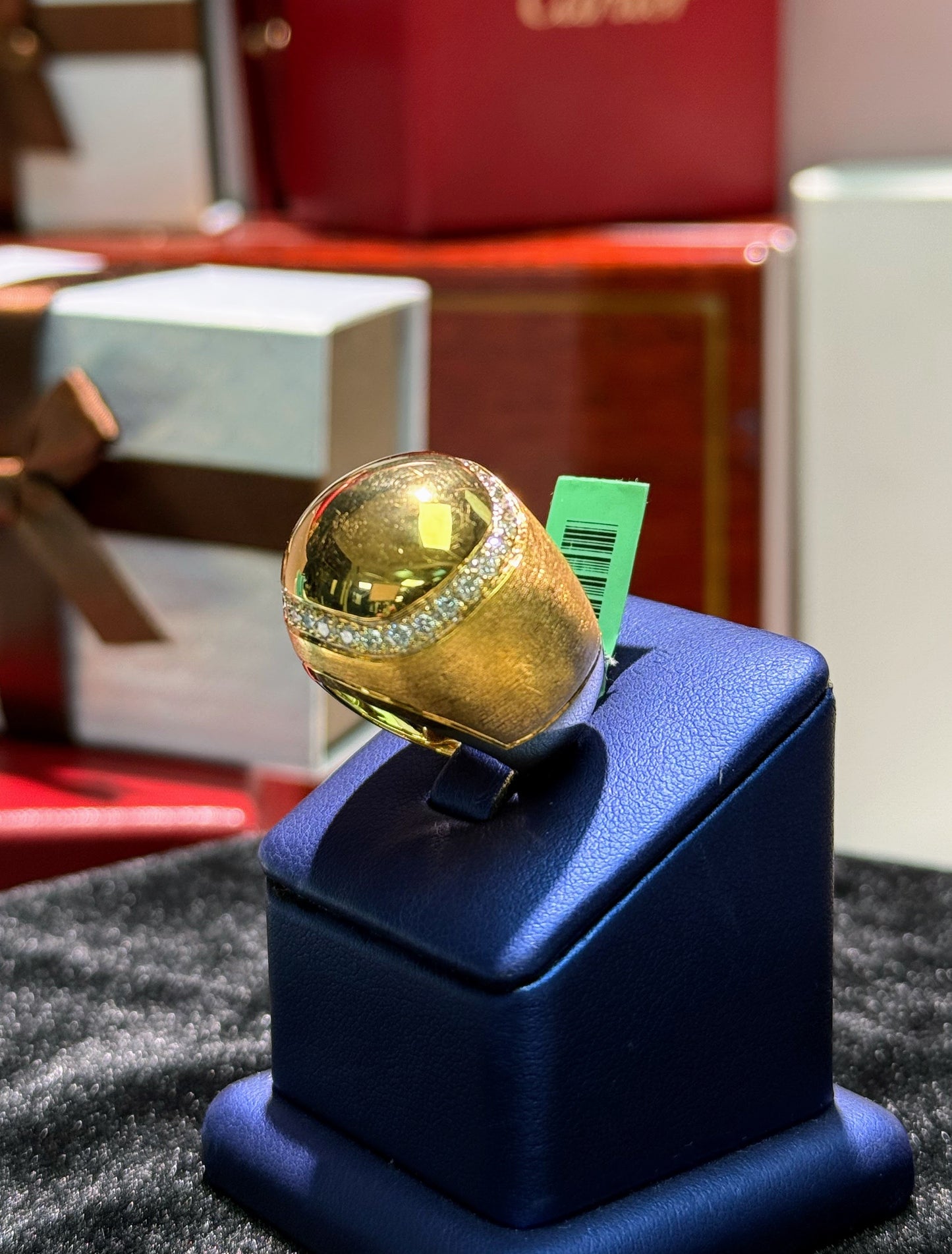 Shiny and Matte Finish 14k Yellow Gold Diamond Ring