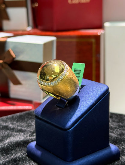 Shiny and Matte Finish 14k Yellow Gold Diamond Ring