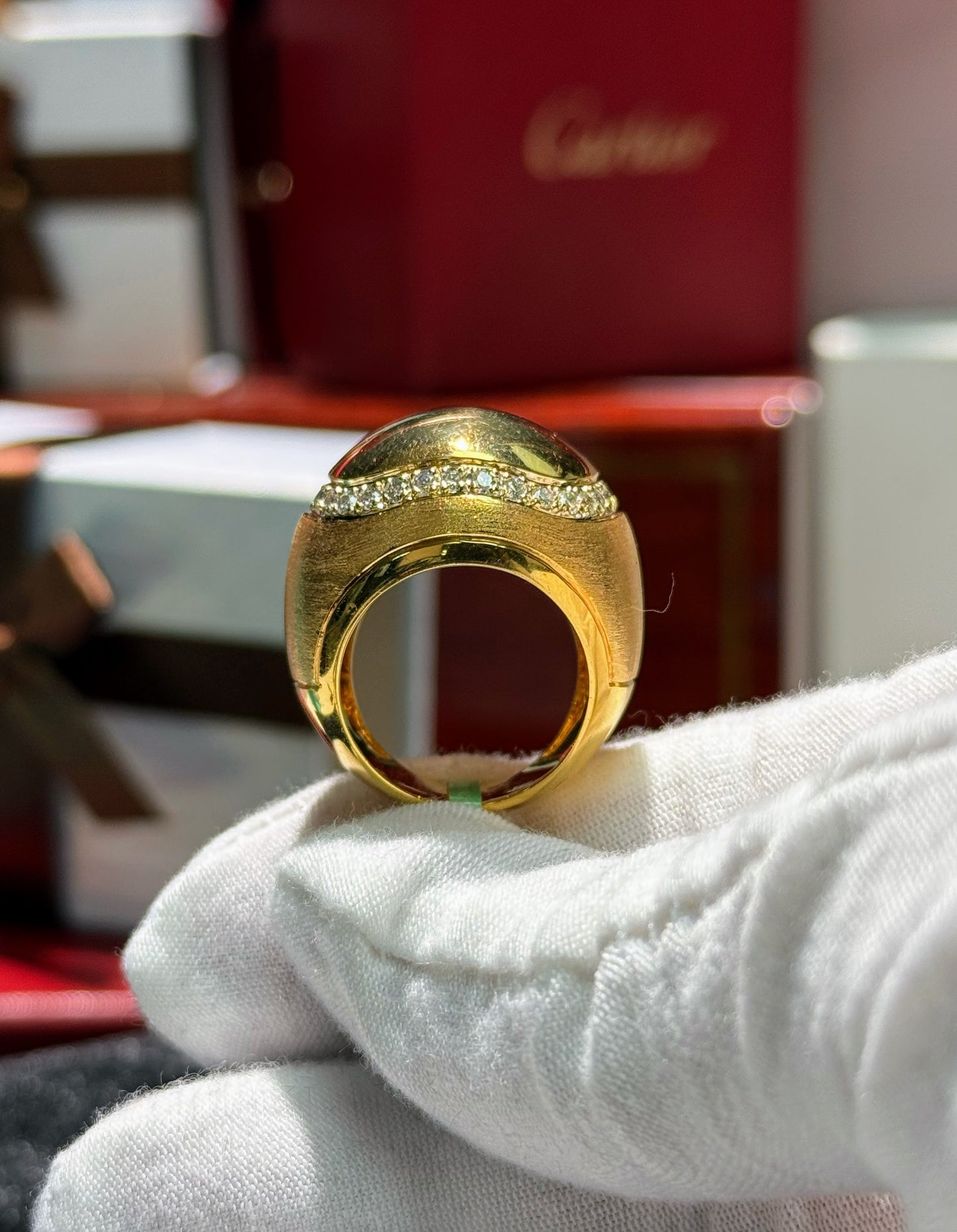 Shiny and Matte Finish 14k Yellow Gold Diamond Ring