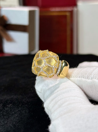 Patterned 14k Yellow Gold and Diamond Ring