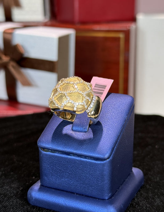 Patterned 14k Yellow Gold and Diamond Ring