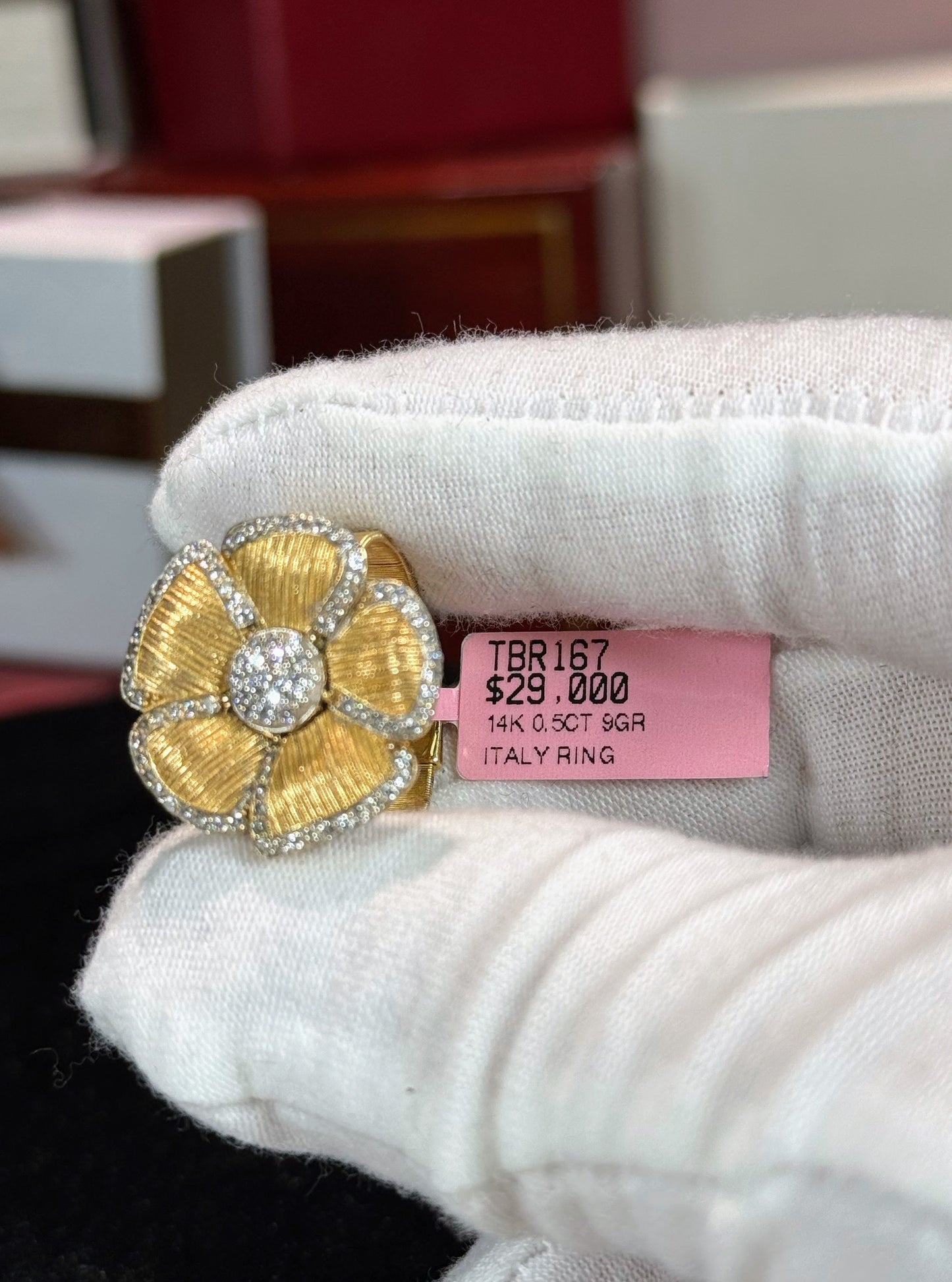Floral 14k Yellow Gold and Diamond Ring