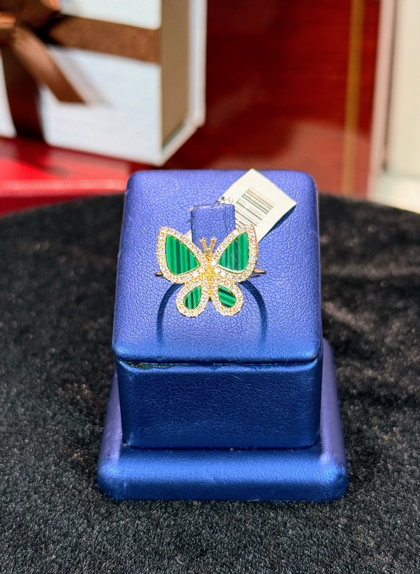Green Butterfly 14k Yellow Gold Ring