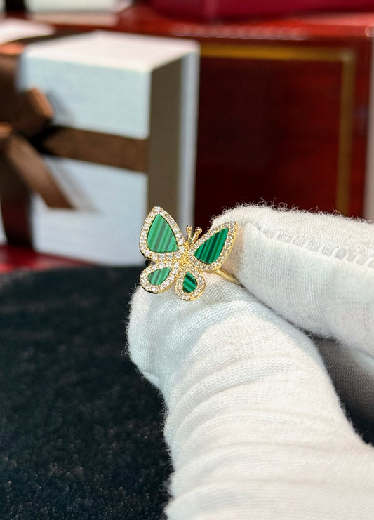 Green Butterfly 14k Yellow Gold Ring