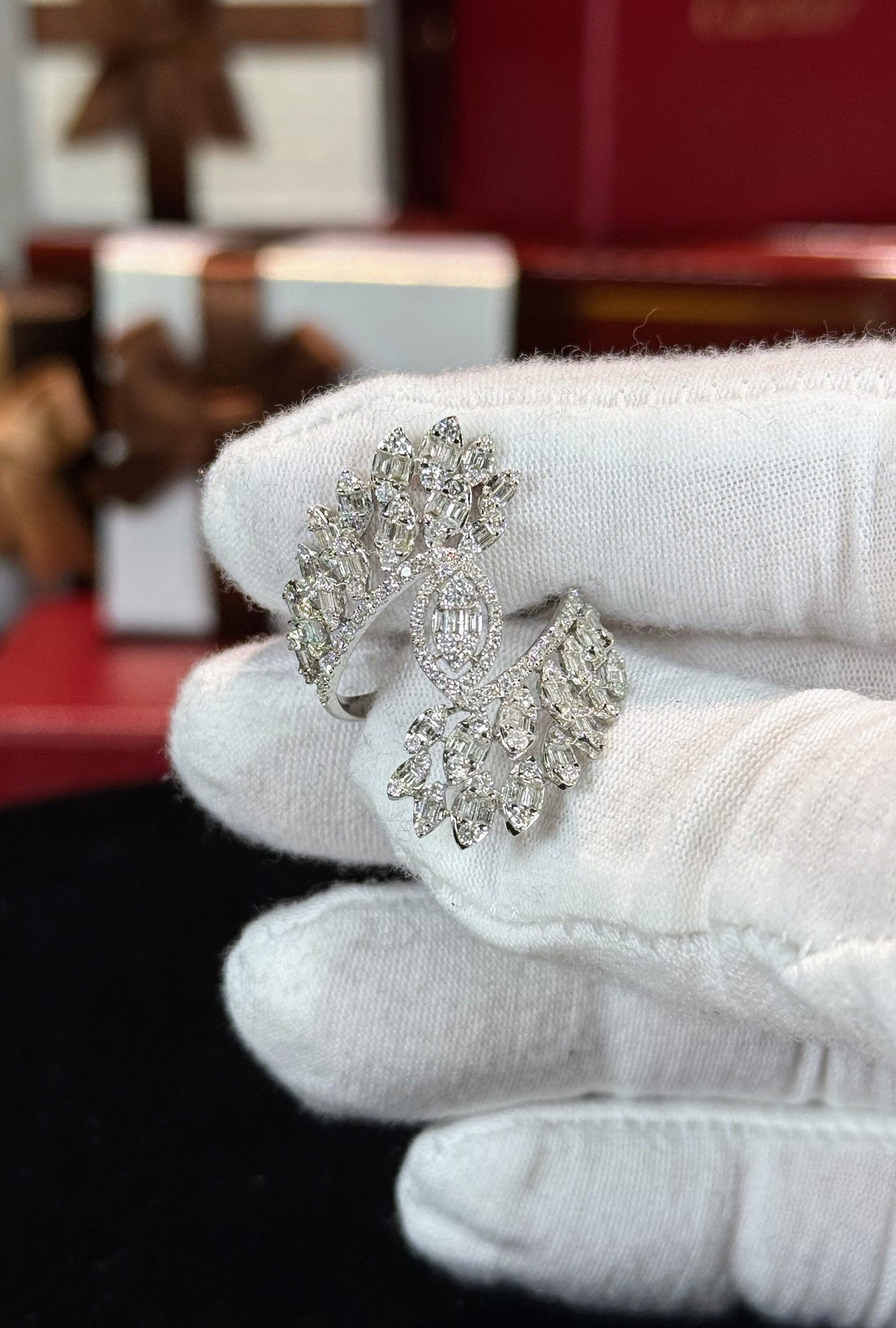 Marquise Double Wings 14k White Gold Diamond Ring