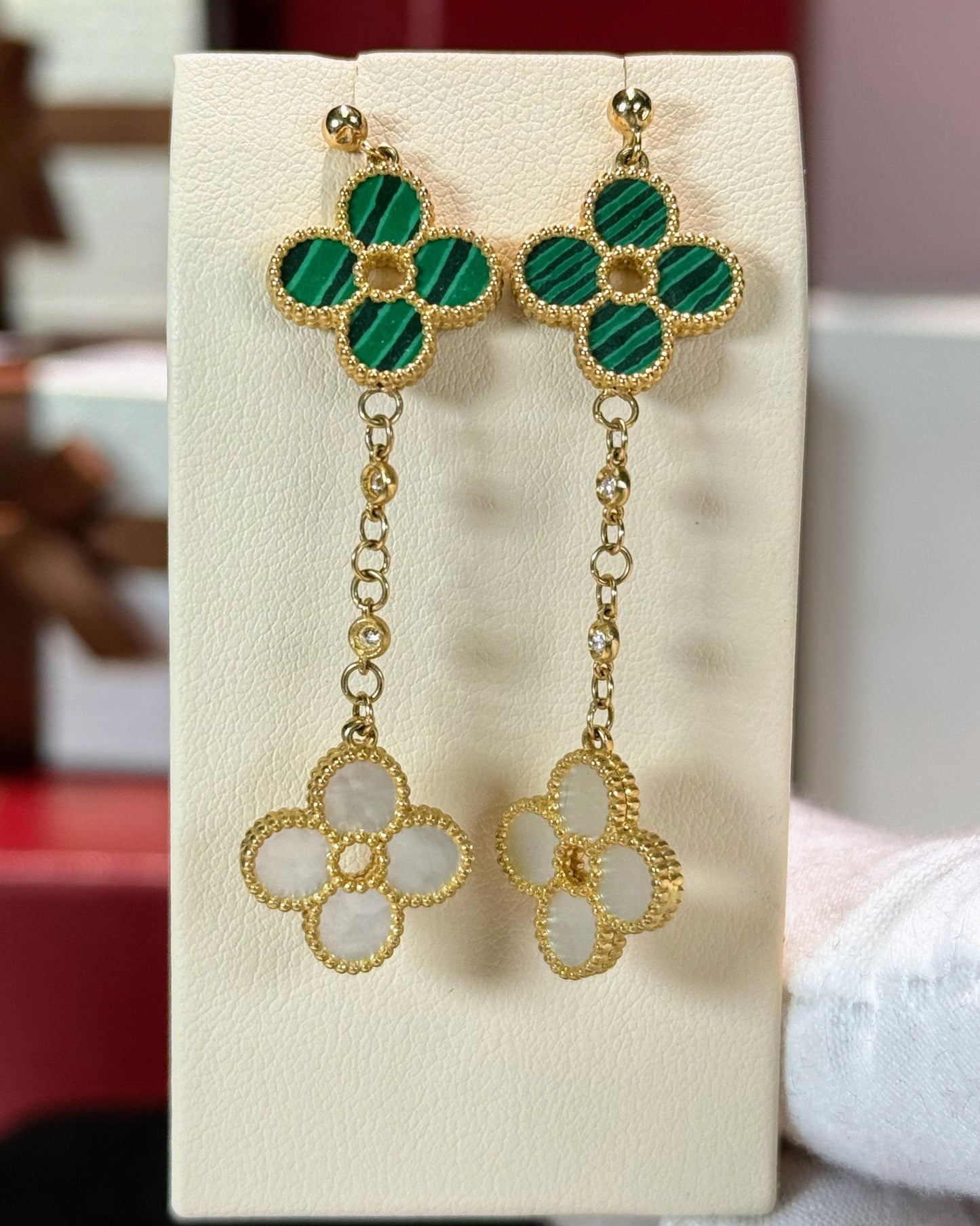 Van Cleef Inspired 14k Yellow Gold Four Pedals Dangling Earrings