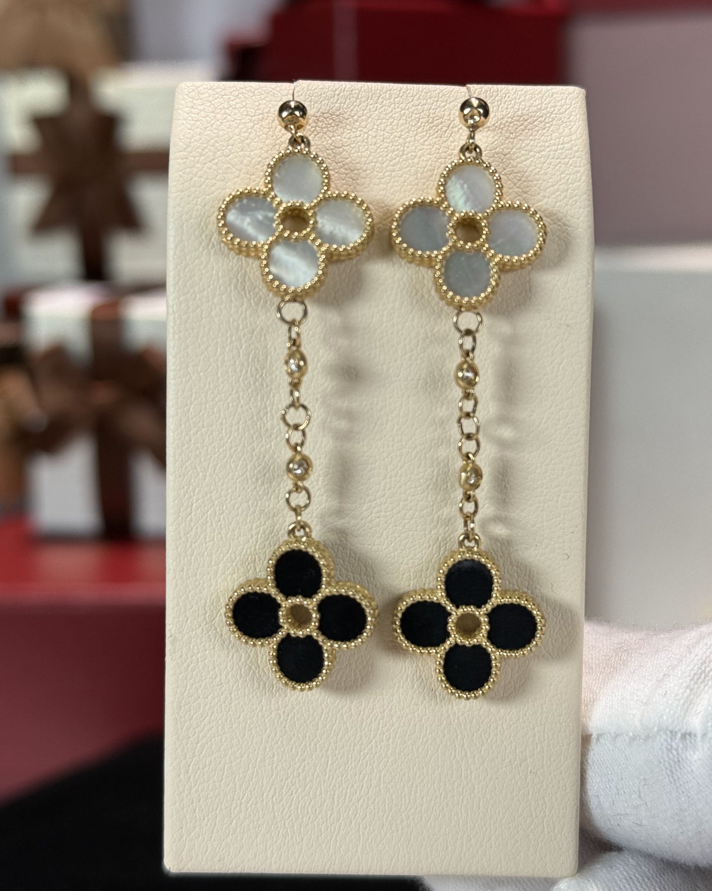 Van Cleef Inspired 14k Yellow Gold Four Pedals Dangling Earrings