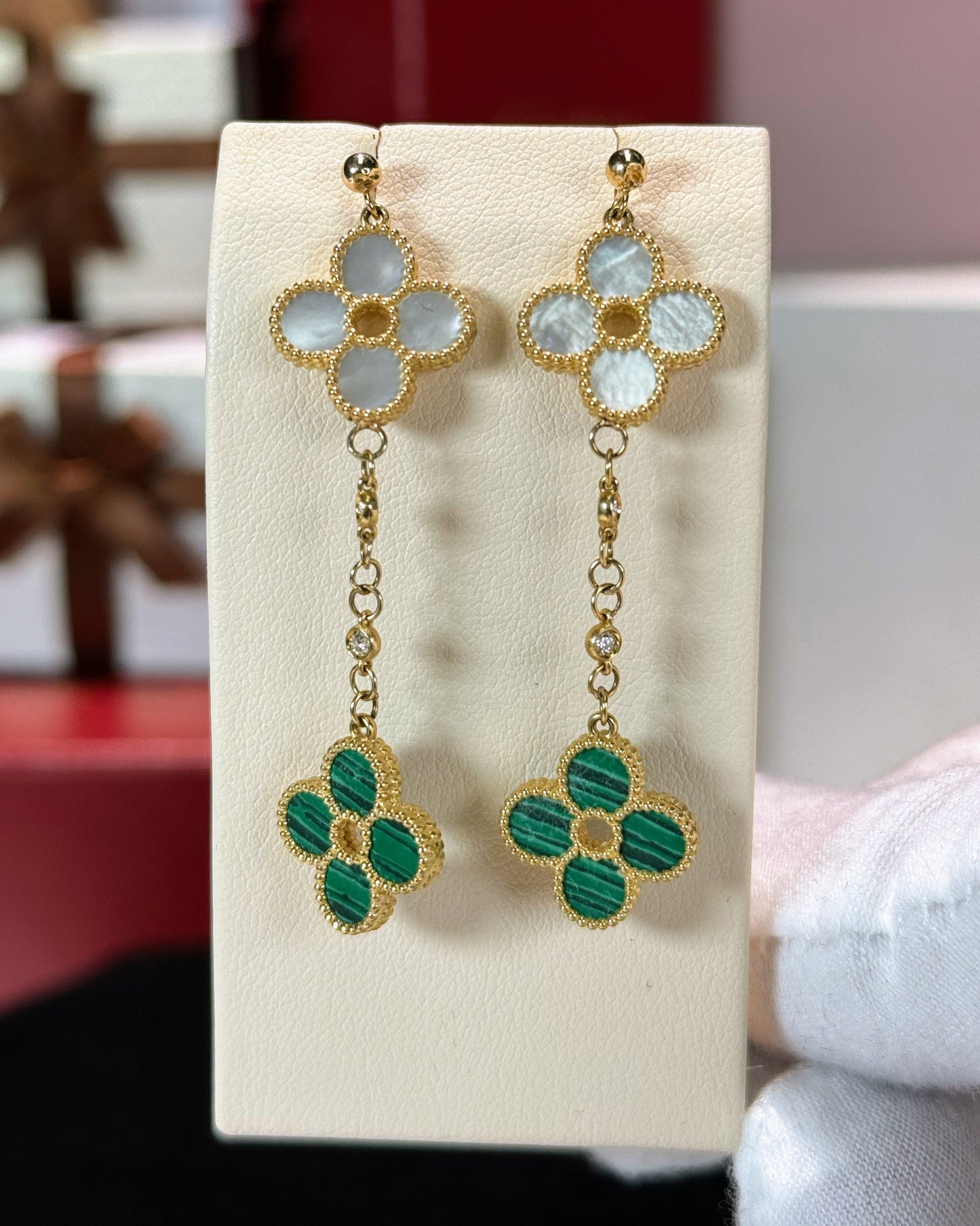 Van Cleef Inspired 14k Yellow Gold Four Pedals Dangling Earrings