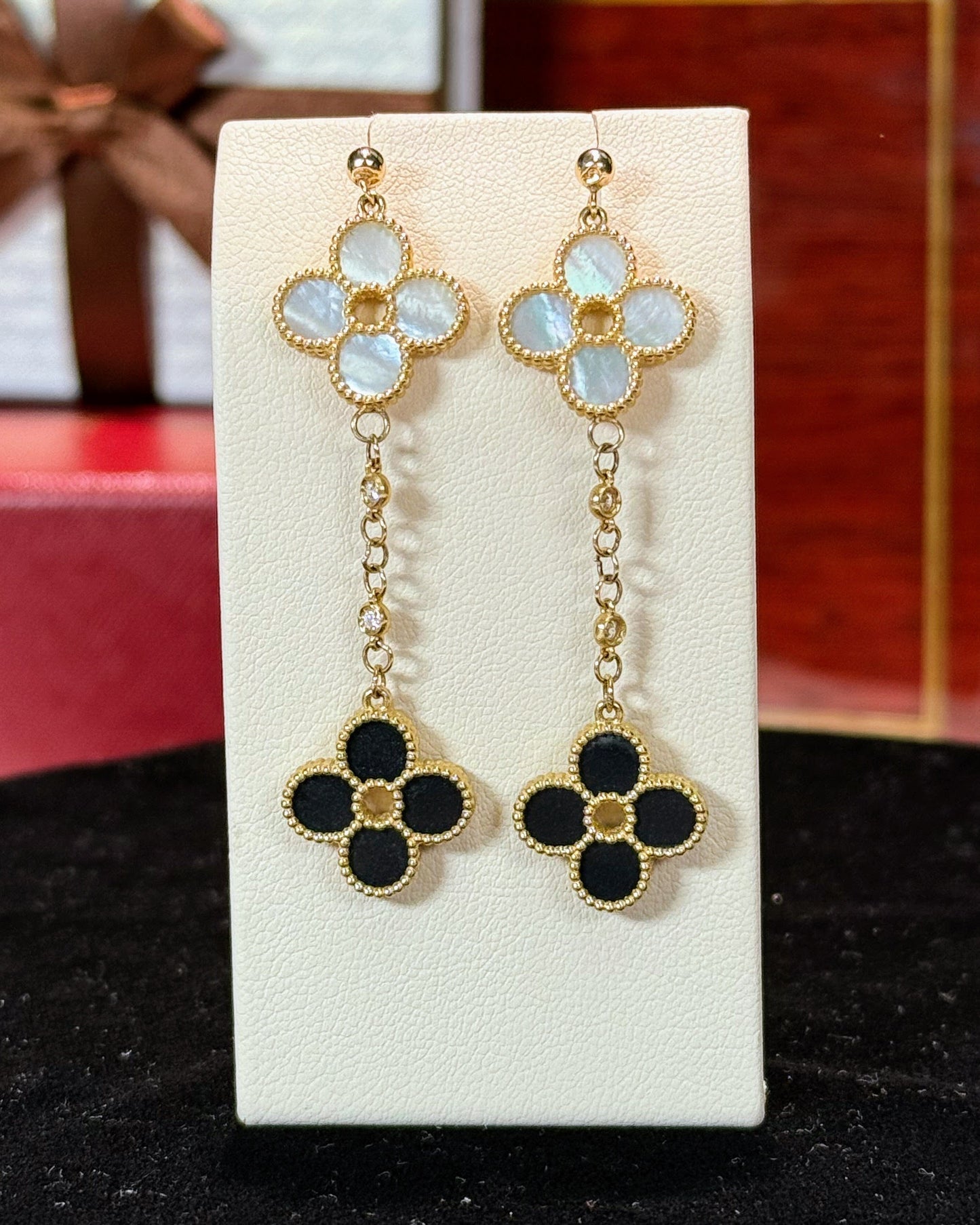 Van Cleef Inspired 14k Yellow Gold Four Pedals Dangling Earrings