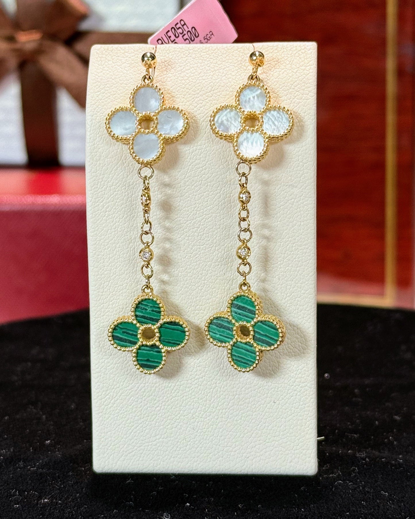 Van Cleef Inspired 14k Yellow Gold Four Pedals Dangling Earrings